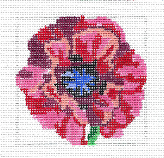 Coaster ~ Poppy Blossom 4" Square COASTER  handpainted 13 mesh Needlepoint Canvases by Jean Smith