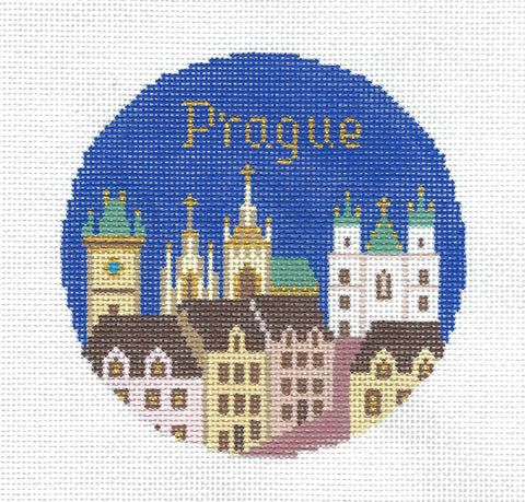 Travel Round ~ Prague, Czech Republic handpainted 4.25" Needlepoint Canvas by Silver Needle