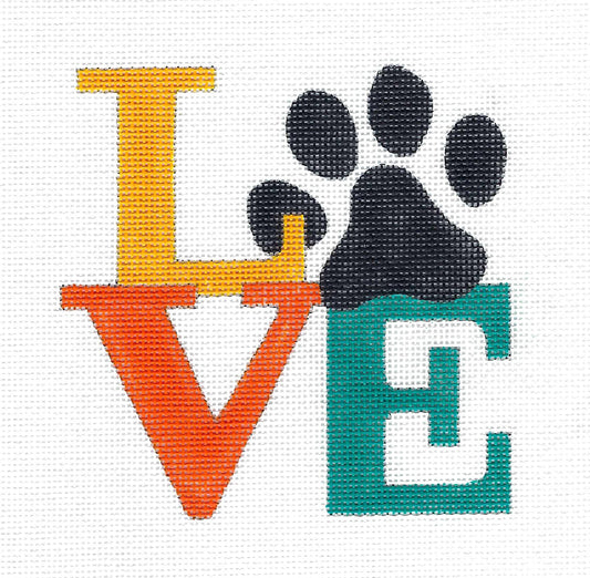 Dog or Cat ~ "LOVE" Multi-Color PAW PRINT Dog or Cat handpainted Needlepoint Canvas Ornament by Denise