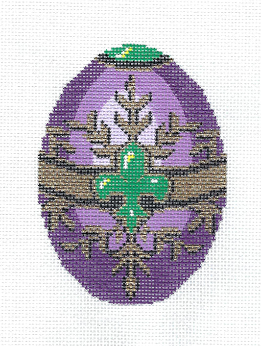 Faberge Egg ~ Jeweled Purple, Metallic Gold and Green EGG 18 mesh handpainted Needlepoint Canvas by LEE