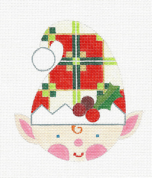 Christmas canvas ~ Red Plaid Hat & Holly ELF Ornament handpainted Needlepoint Canvas by Raymond Crawford