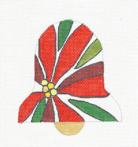 Christmas Bell ~ Red Poinsettia Bell Ornament handpainted Needlepoint Canvas by Raymond Crawford