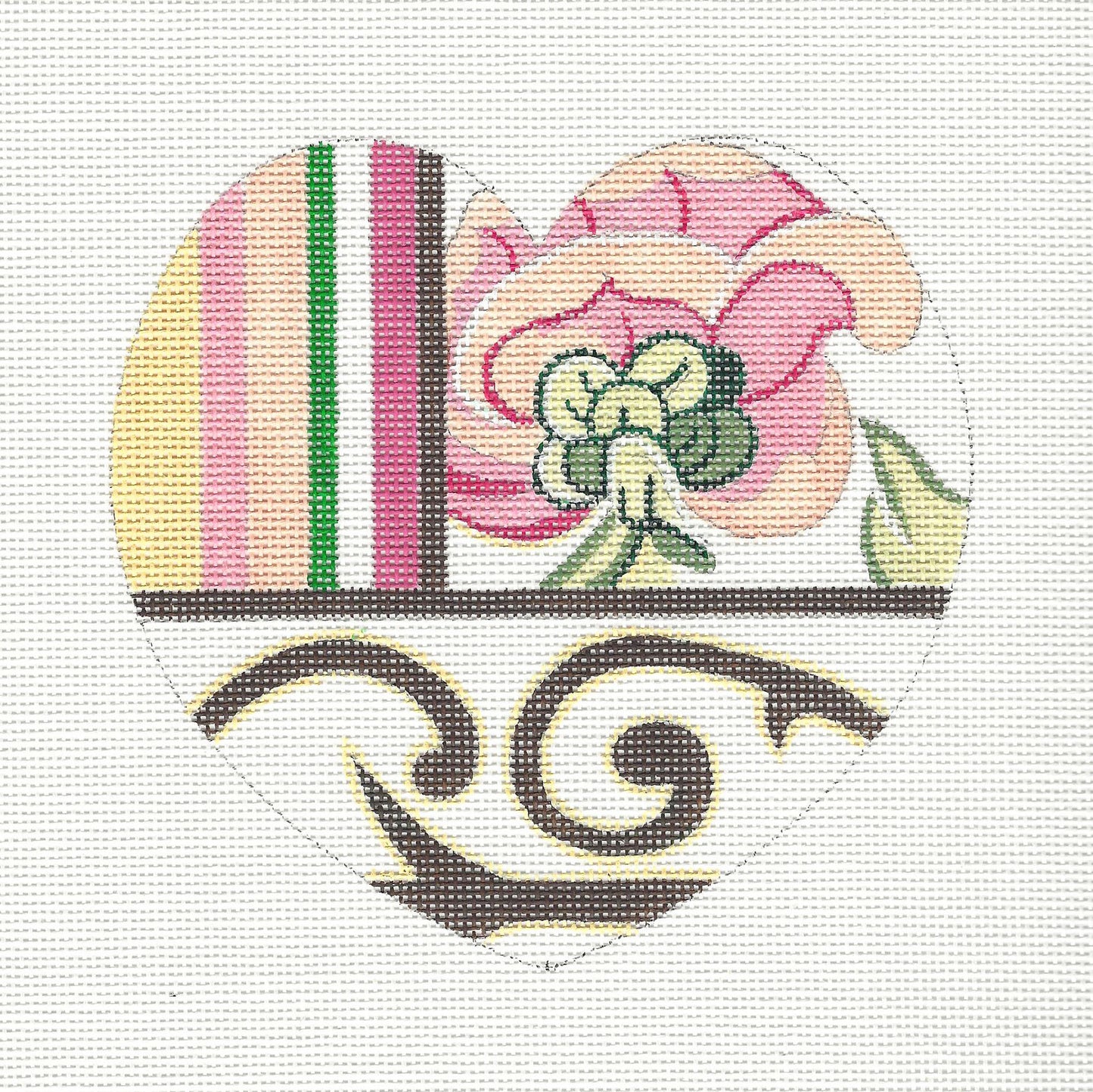 Heart ~ Pink Flower Heart Ornament handpainted Needlepoint Canvas By Raymond Crawford