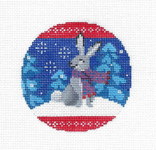 Rabbit in Blue Woods handpainted Needlepoint Ornament Canvas by Abigail Cecile from Juliemar
