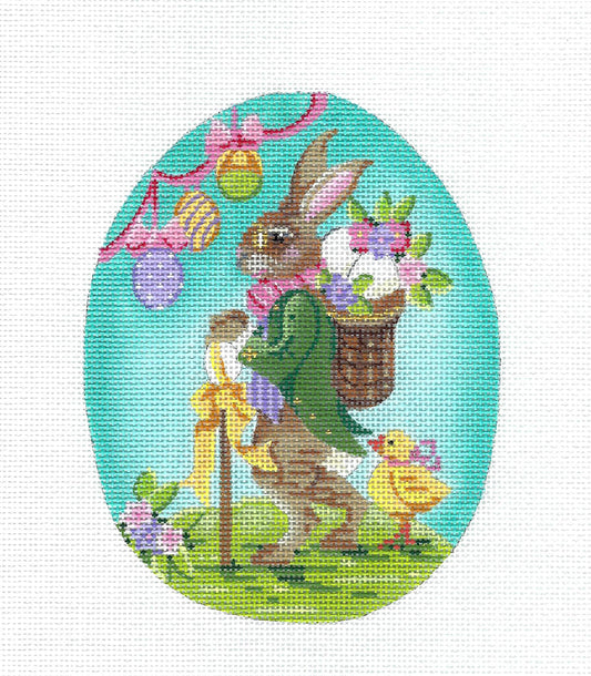 Kelly Clark ~ LG. Mr. Fritz Easter Bunny Egg handpainted 18 mesh Needlepoint Canvas by Kelly Clark