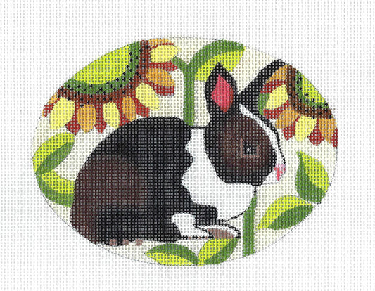 Black and White BUNNY Rabbit handpainted Oval Needlepoint Ornament by Melissa Prince