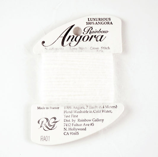 Angora Fiber "White" #RA01  a 7 Yd. Card of Needlepoint Stitching Thread by Rainbow Gallery