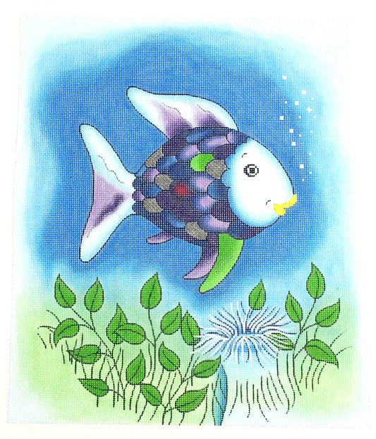 The RAINBOW FISH handpainted 18 Mesh Needlepoint Canvas by LEE Needle Arts