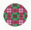 3" Round ~ Cranberry & Green Plaid  3" Round Ornament 18 Mesh handpainted Needlepoint Canvas by Needle Crossings