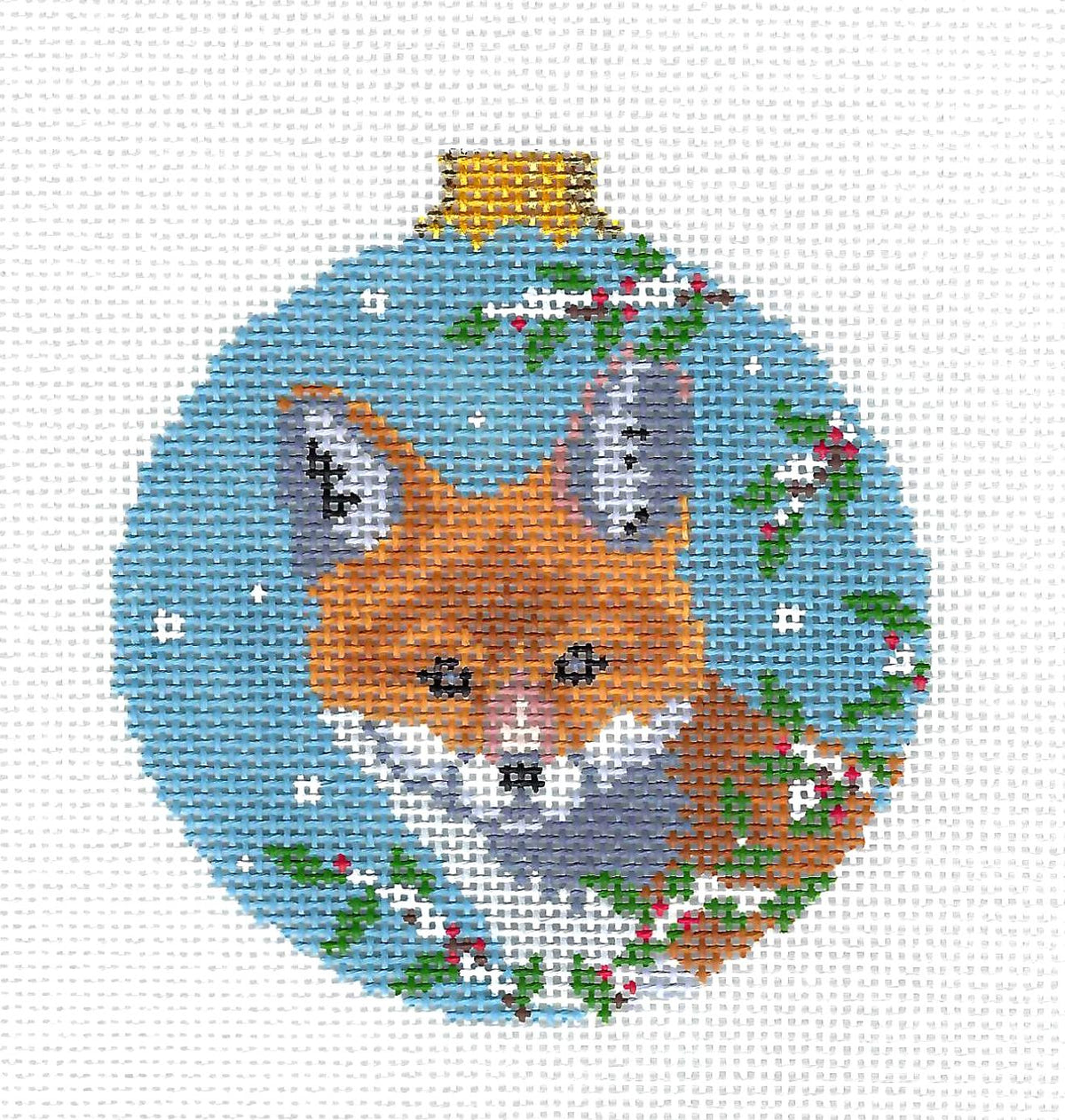 Red Fox Canvas ~ Red Fox in a Winter Berry Bush 18 Mesh handpainted Needlepoint Ornament by Susan Roberts