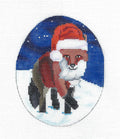 Fox canvas ~ Red Fox in a Santa Hat Oval handpainted Needlepoint canvas by Scott Church