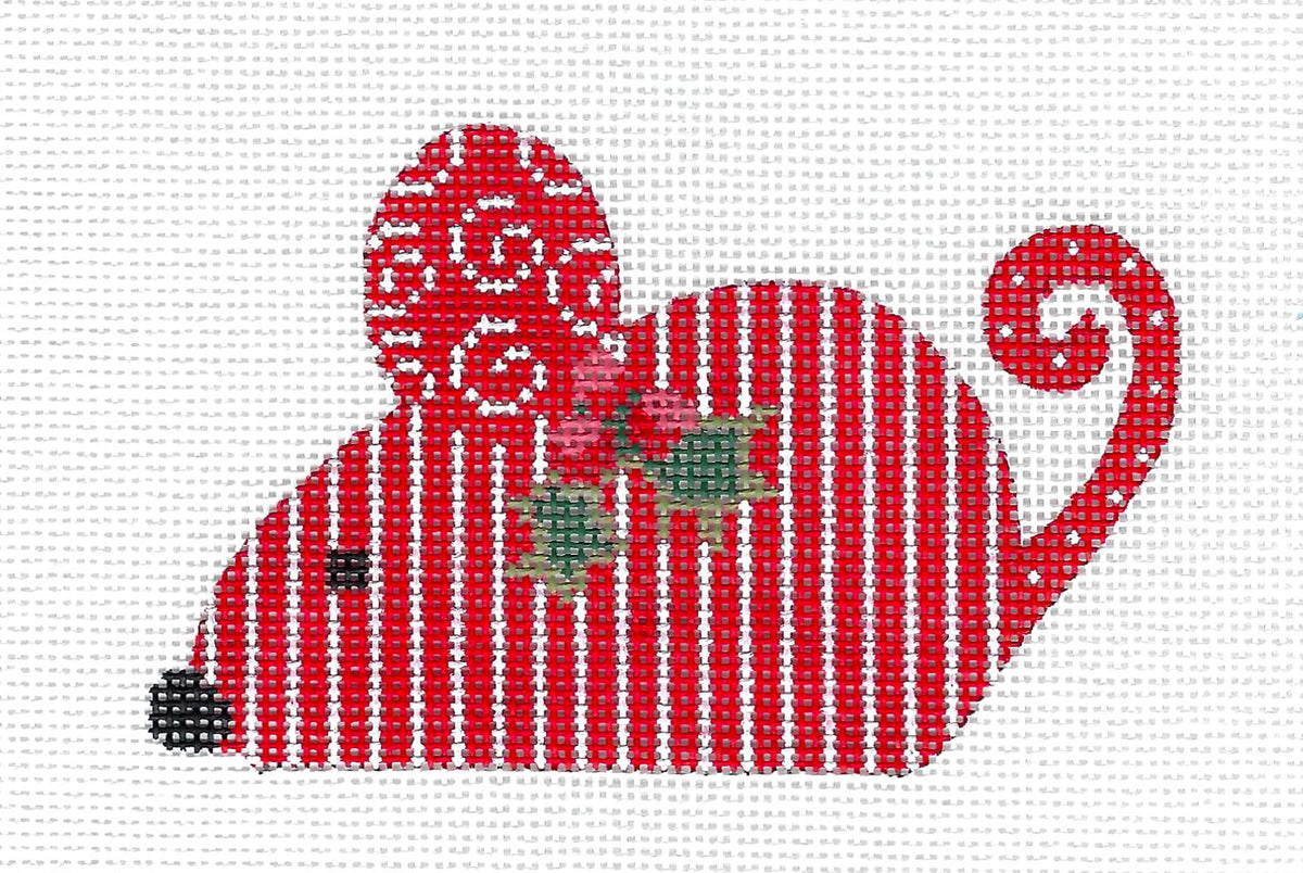 Christmas Mouse ~ Red & White Striped Mouse handpainted 18 Mesh needlepoint Canvas by CH designs from Danji