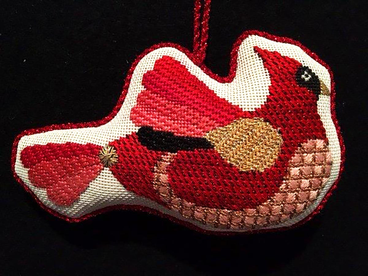 Bird canvas ~ Red Cardinal Bird with STITCH GUIDE handpainted Needlepoint Canvas by Mile High Princess