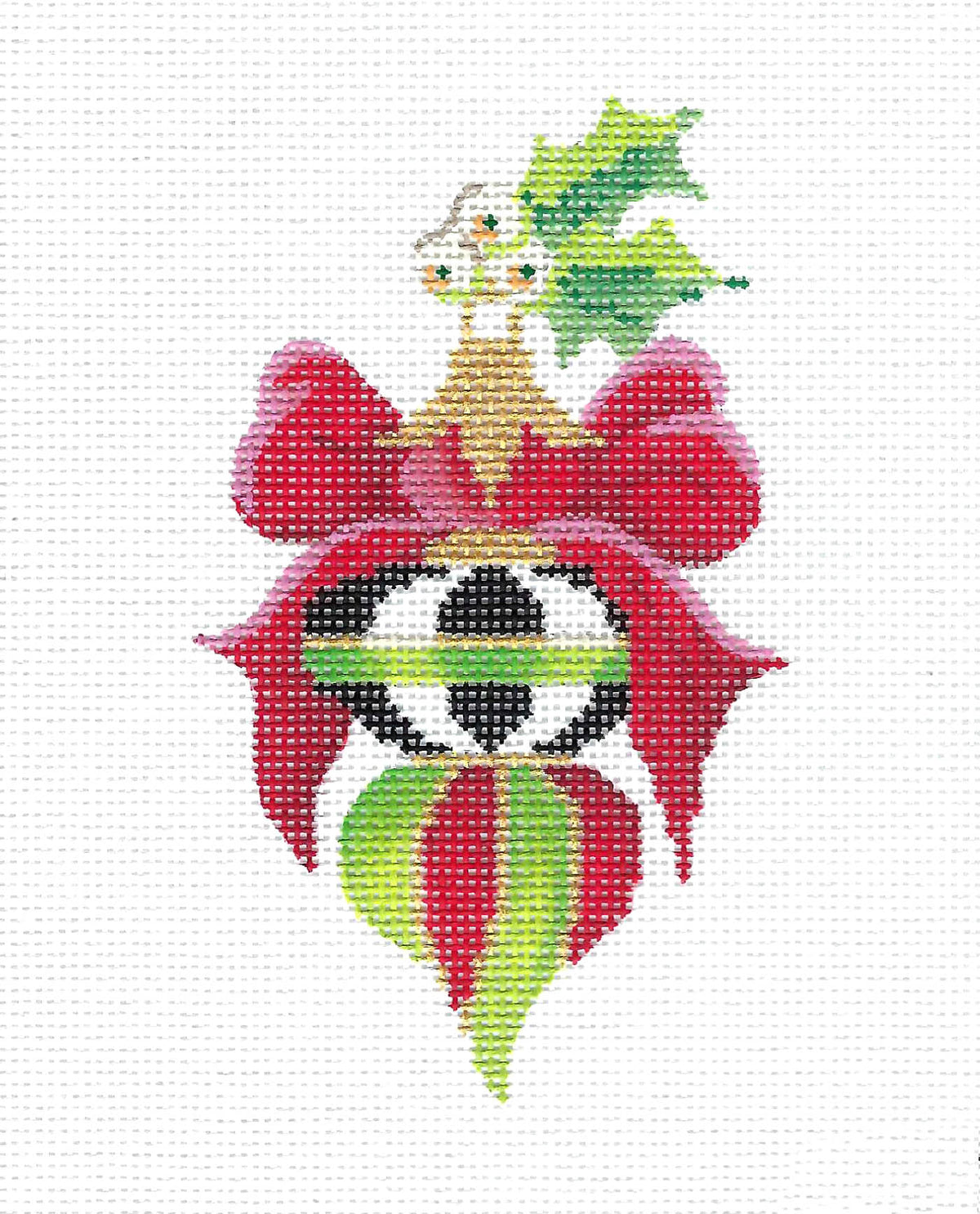 Christmas ~ Lime & Crimson Spinning Top Ornament Canvas handpainted Needlepoint Canvas Kelly Clark