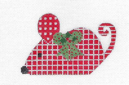 Christmas ~ Red & White Checks Mouse handpainted needlepoint Canvas by CH designs from Danji