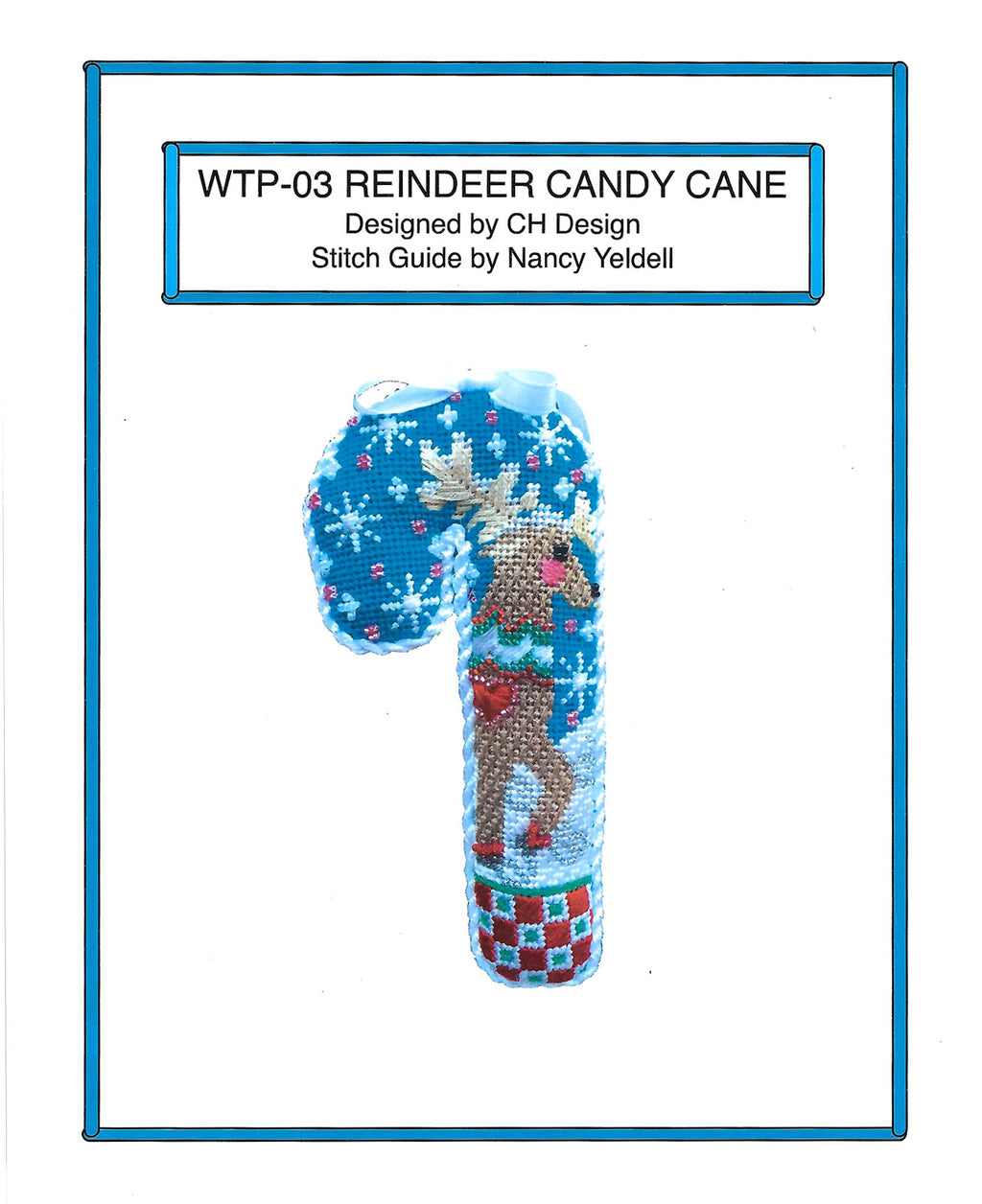 Medium Candy Cane ~ Christmas Reindeer with Snowflakes and STITCH GUIDE Needlepoint Canvas By Danji