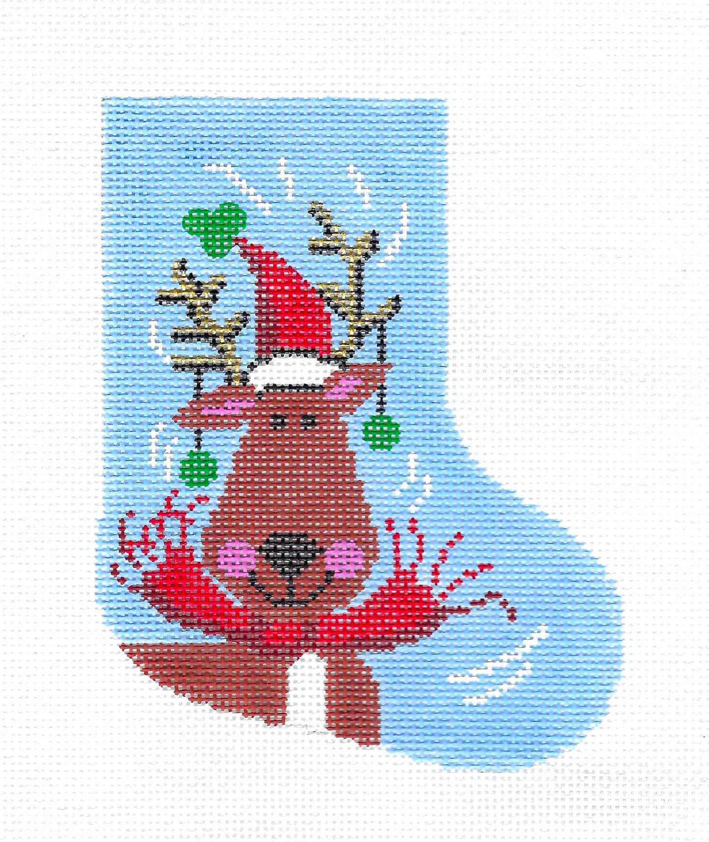 Mini Stocking ~ Reindeer Celebration with Ornaments Mini Stocking handpainted Needlepoint Canvas LEE