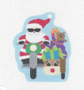 Christmas ~ Santa with a Reindeer Sidecar filled with Gifts 18 Mesh handpainted Needlepoint Ornament by Pepperberry