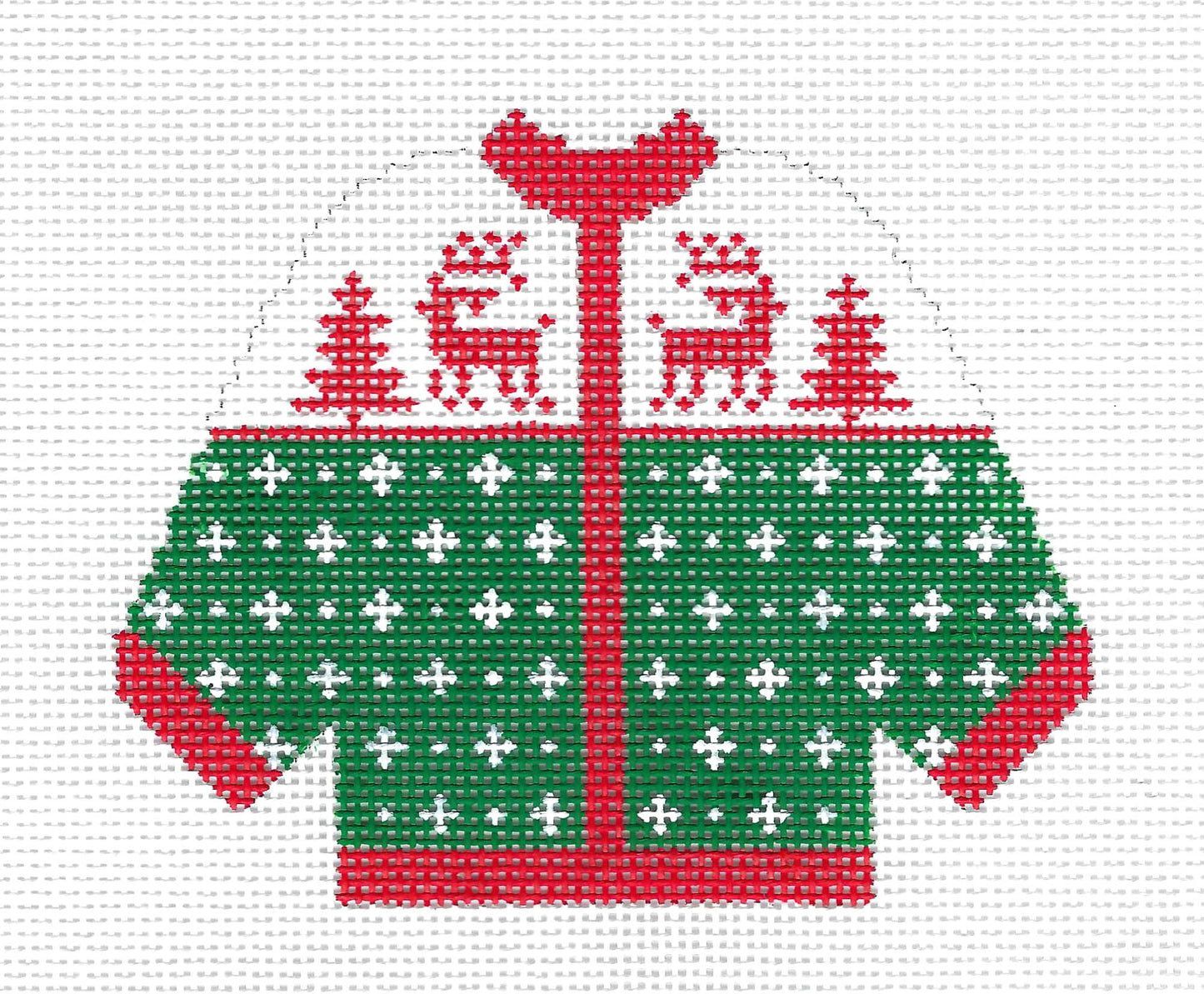 Sweater ~ 2 Reindeer in Red KNITTED CARDIGAN SWEATER handpainted Needlepoint Canvas Silver Needle