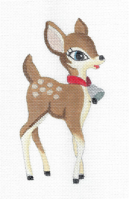 Christmas Canvas ~ Right Facing REINDEER with Bell handpainted Needlepoint Canvas by Raymond Crawford