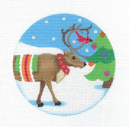 Christmas ~ Reindeer Helper with Christmas Tree 18 Mesh handpainted Needlepoint Ornament by Pepperberry