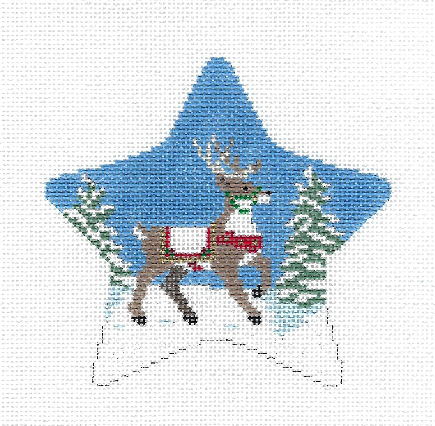 STAR ~ Reindeer in Winter Trees handpainted STAR Needlepoint Ornament Canvas by Susan Roberts