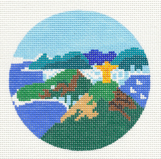 Round~ BRAZIL~ Destination round handpainted 4" Needlepoint Canvas~by Painted Pony  **MAY NEED TO BE SPECIAL ORDERED**