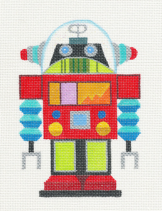 Child's Canvas ~ Red ROBOT Machine handpainted Needlepoint Canvas by Raymond Crawford