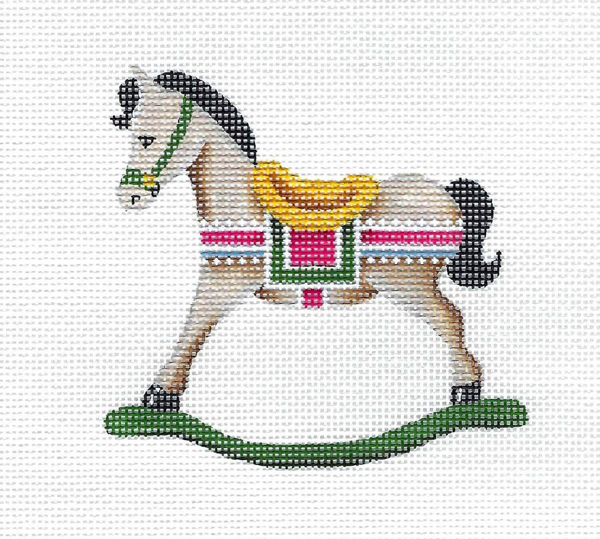 Child's Rocking Horse handpainted 18 Mesh Needlepoint Ornament Canvas by Rebecca Wood