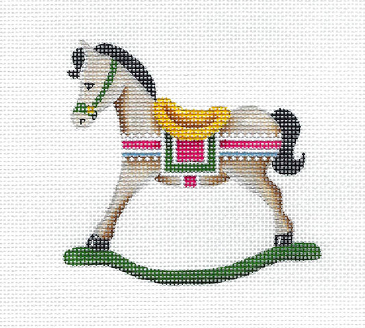 Child's Rocking Horse handpainted Needlepoint Ornament Canvas by Rebecca Wood