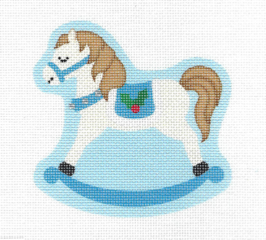 Child's ~ Pastel Blue Rocking Horse 18 Mesh handpainted Needlepoint Canvas by Pepperberry