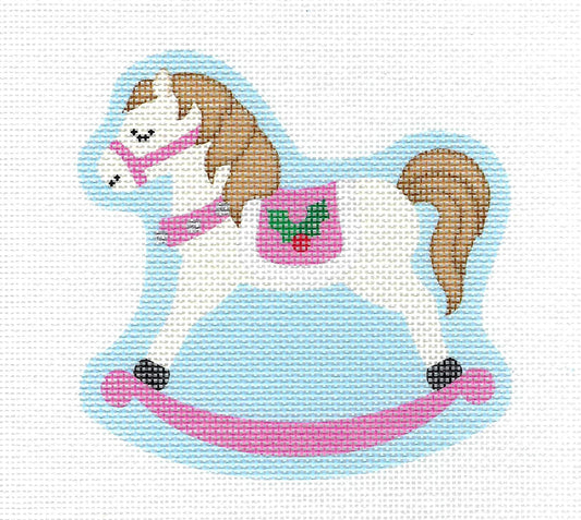 Child's ~ Pastel Baby Pink Rocking Horse 18 Mesh handpainted Needlepoint Canvas by Pepperberry