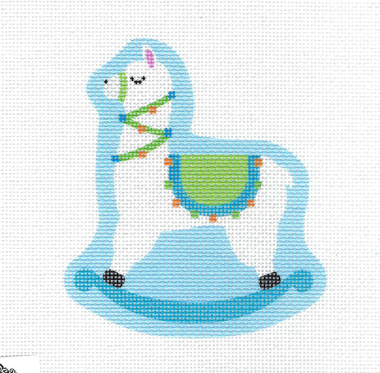 Baby & Child's ~ Pastel Baby Blue Rocking Llama 18 Mesh handpainted Needlepoint Canvas by Pepperberry