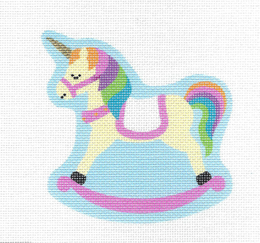 Child's ~ Rainbow Unicorn Rocking Ornament 18 Mesh handpainted Needlepoint Canvas by Pepperberry