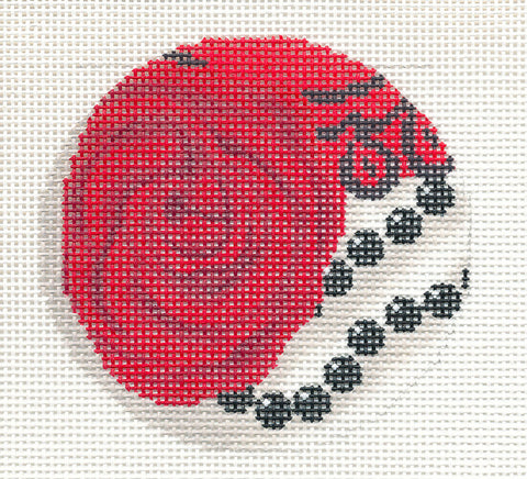 3" Round ~ Scarlet Rose & Beads handpainted Needlepoint Canvas ~ 3" Rd. by LEE