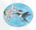 Bird Canvas ~ Ruby Throated Hummingbird in a Santa Hat Oval handpainted Needlepoint canvas by Scott Church