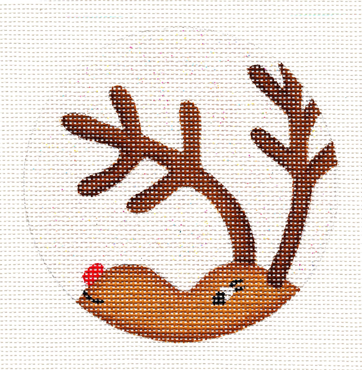Christmas ~ Rudolph the Reindeer Peeking Handpainted 4" Rd. Needlepoint Canvas by Pepperberry