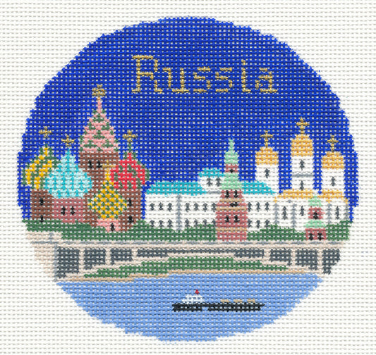 Travel Round ~ Moscow, Russia 18 Mesh handpainted 4.25" Needlepoint Canvas by Silver Needle