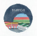 Travel Round ~ REPUBLIC of RWANDA 18 Mesh handpainted 4" Rd. Needlepoint Canvas by Kathy Schenkel