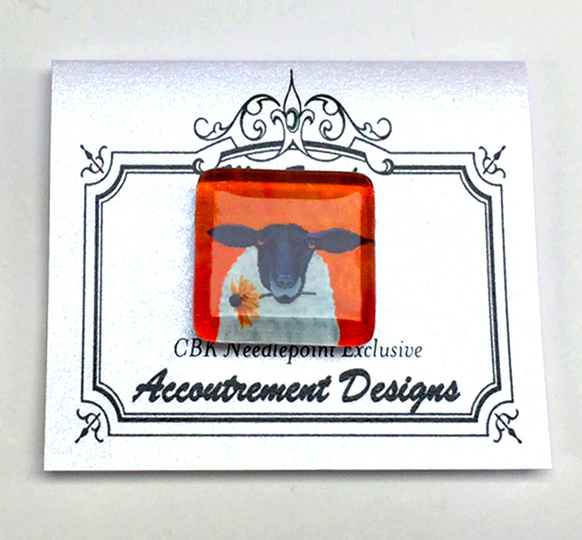 Magnet ~ Sheep Holding a Daisy Magnet Glass Needle Holder for Needlepoint & Sewing  by S.Church