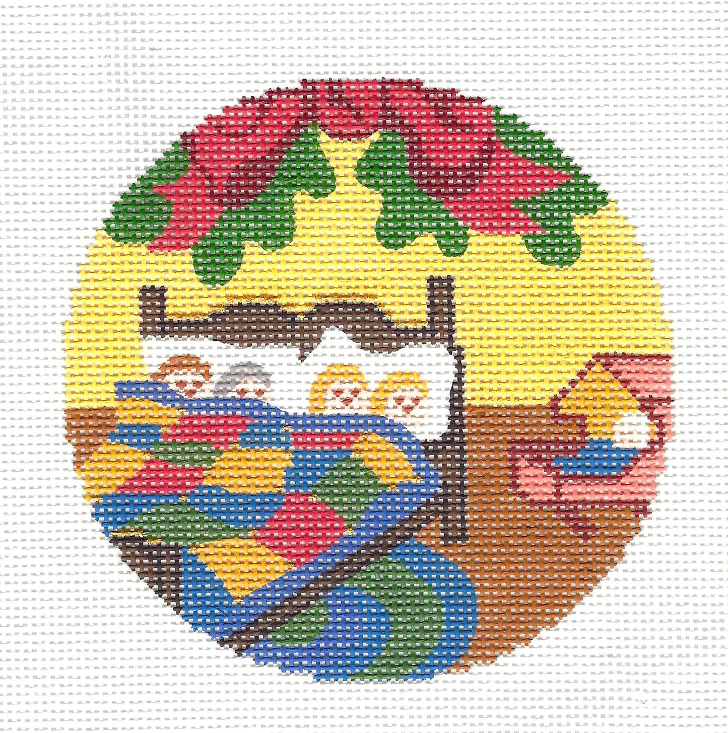 Round ~ All Snuggled in Their Bed Christmas handpainted Needlepoint Canvas by Silver Needle