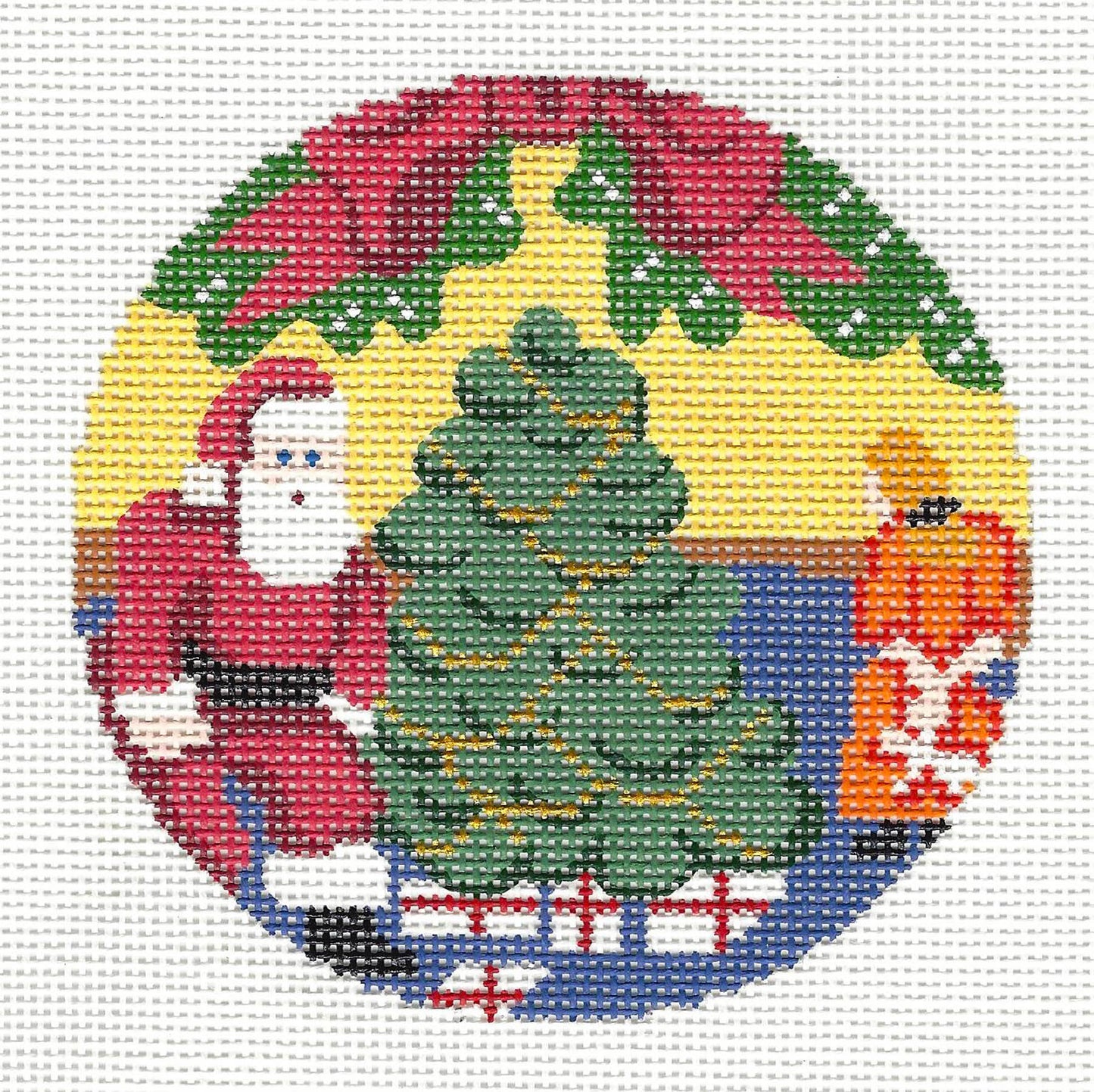 Round ~ Santa's Here Christmas handpainted Needlepoint Canvas by Silver Needle