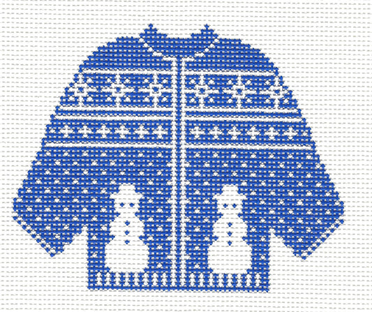 Sweater ~ Blue & White Snowmen KNITTED SWEATER handpainted Needlepoint Canvas by Silver Needle