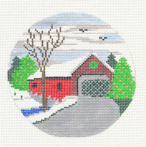New England ~ Covered Bridge in Winter handpainted 4.5" Needlepoint Canvas by Silver Needle