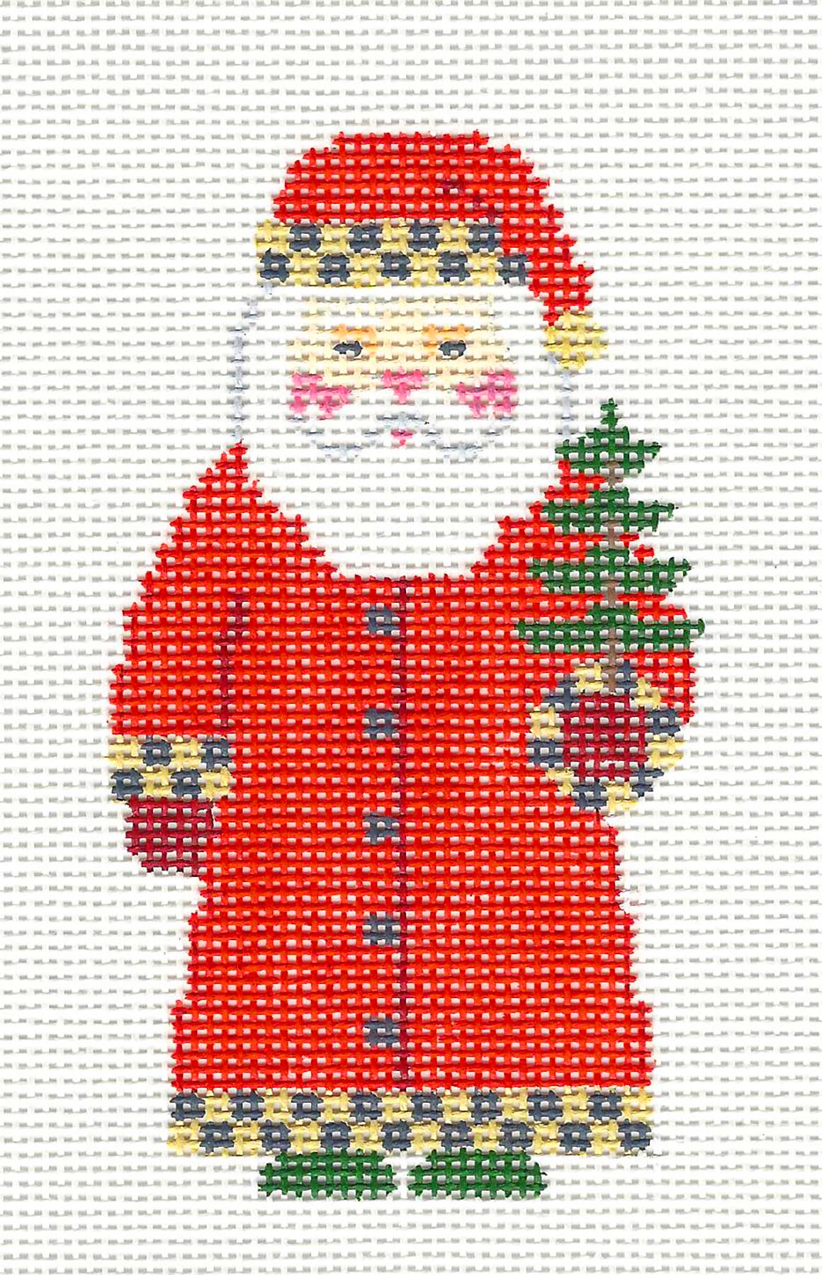 Christmas ~ Santa Claus holding a Christmas Tree 18 Mesh handpainted Needlepoint Canvas Ornament by Susan Roberts