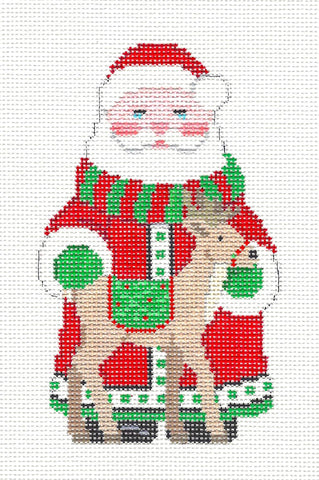 Santa and His Reindeer Ornament handpainted Needlepoint Canvas by Susan Roberts