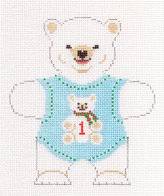 Child's Canvas ~ Baby Boys 1st Birthday or 1st Christmas Polar Bear in Blue handpainted Needlepoint Canvas by Susan Roberts
