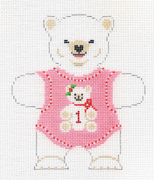 Child's Canvas ~ Baby Girls 1st Birthday or 1st Christmas Polar Bear handpainted Needlepoint Canvas by Susan Roberts