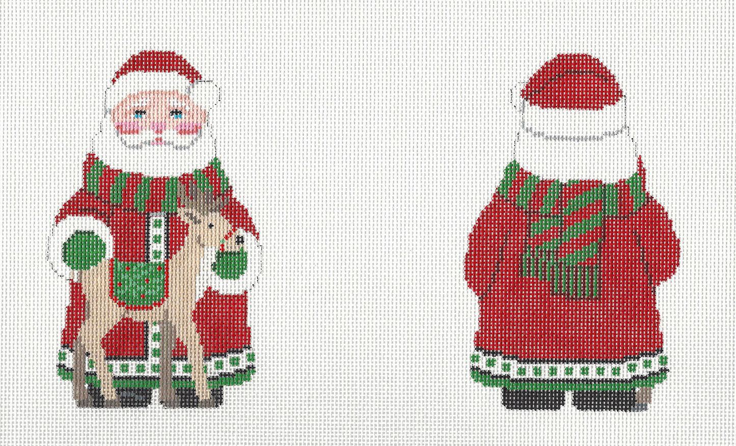 Christmas ~ 2 Sided Santa and Deer Ornament handpainted Needlepoint Canvas by Susan Roberts