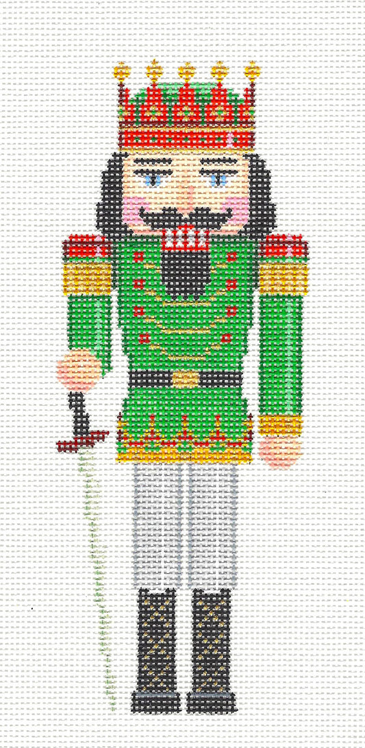 Nutcracker ~ King in Green with a Sword Ornament handpainted Needlepoint Canvas by Susan Roberts